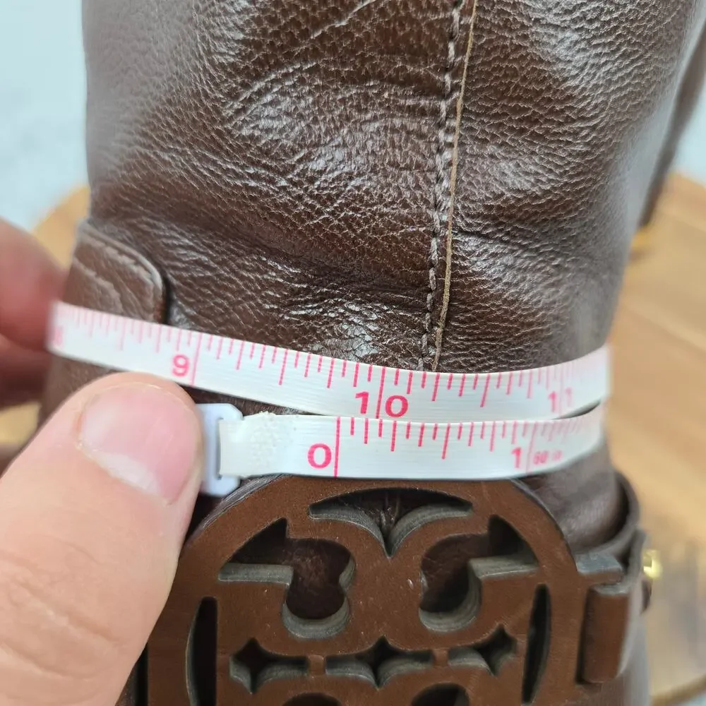 Tory Burch Womens 6.5M Brown Side Logo Gold Hardware Equestrian Riding Boot Heel